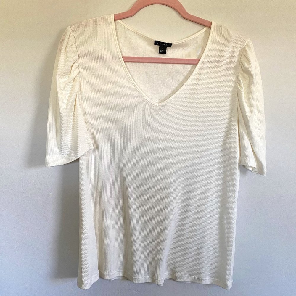 Ann Taylor Ribbed Cap Sleeve White Top - Never Worn